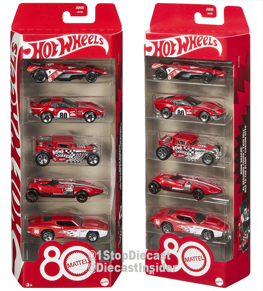 HOT WHEELS 2025 BASIC CARS 80th ANNIVERSARY RUBY RED 5-PACK / *FREE SHIPPING USA